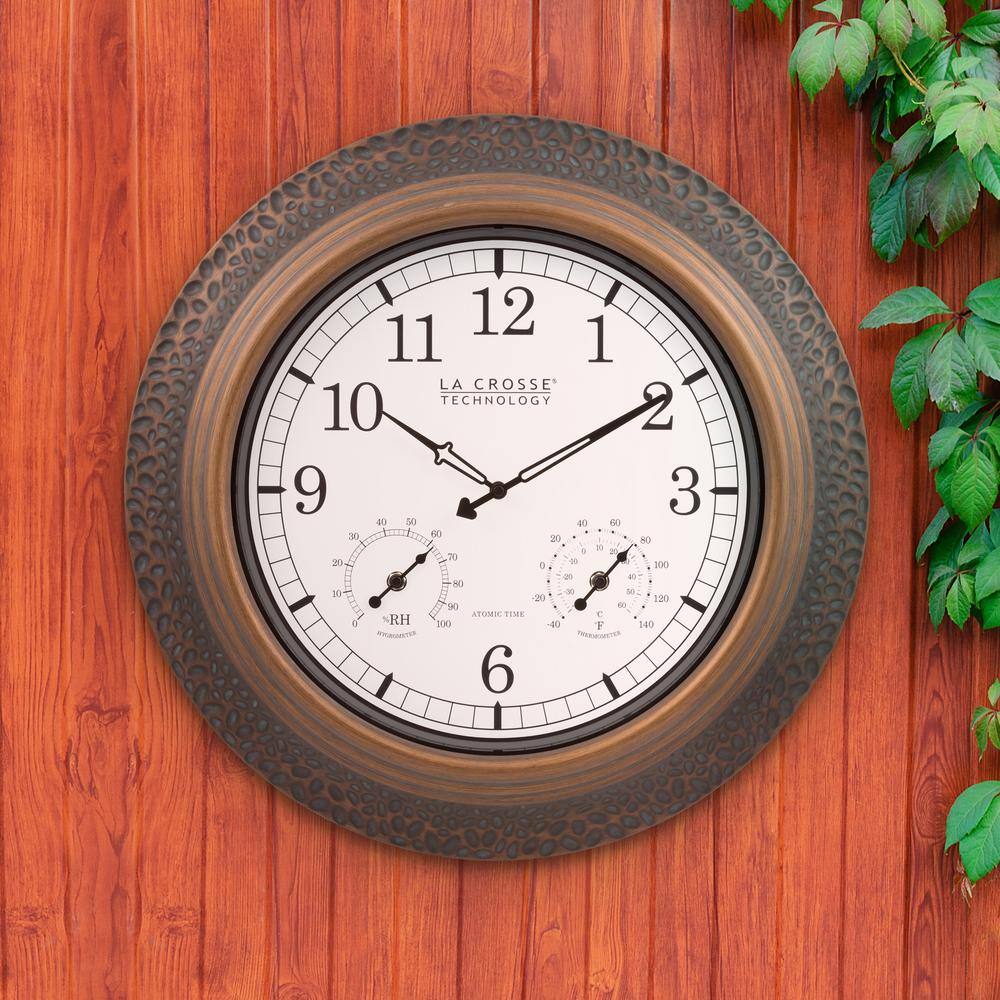 21-Inch Bronze Analog Wall Clock with Thermometer and Hygrometer