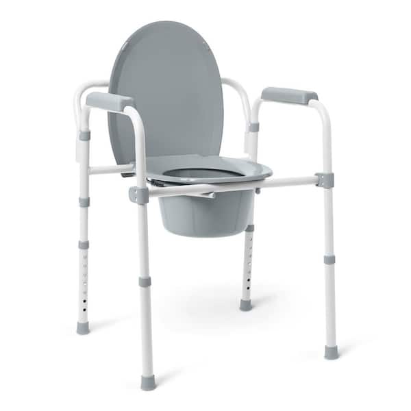 3-in-1 Elongated Bedside Commode with Adjustable 16-22 in. Seat Height, Steel Frame