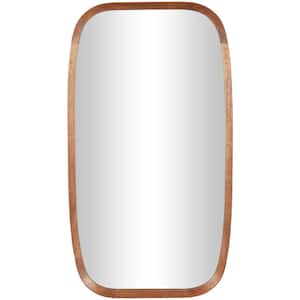 22 in. W x 40 in. H Minimalistic Asymmetrical Framed Brown Wall Mirror with Natural Wood Grain and Rounded Edges