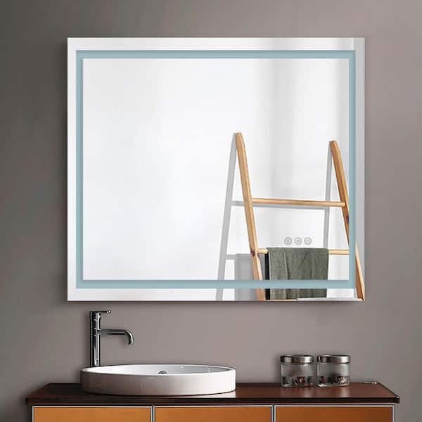 36 in. W x 36 in. H Square Frameless LED Mirror Dimmable Defogging Wall-Mounted Bathroom Vanity Mirror