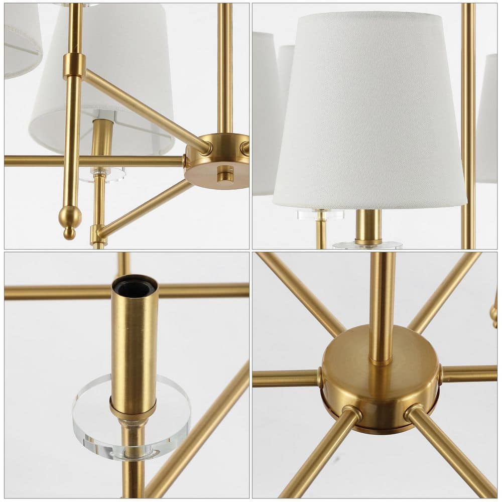 Cillian 27" Satin Gold Brass 6-Light LED Chandelier with White Fabric Shades