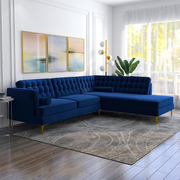 Navy Blue Velvet Corner Sofa Matttroy