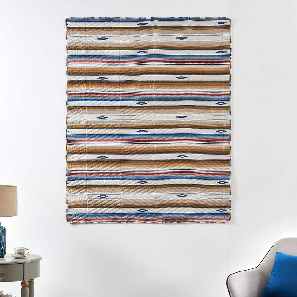 Sapphire and Red Southwestern Reversible Cotton Throw Blanket