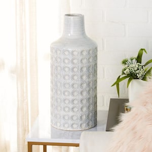 18 in. White Floral Porcelain Ceramic Decorative Vase