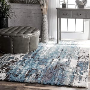 Haydee Abstract Blue Doormat 3 ft. x 5 ft. Area Rug