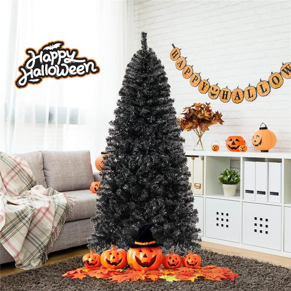 6 ft. Black Prelit LED Full Black Spruce Artificial Christmas Tree with 260-Alternating Warm White