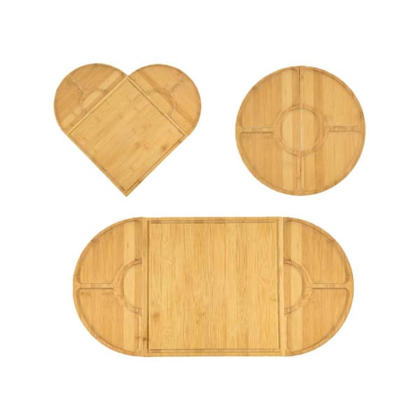 Bamboo 35.6 in. x 11.8 in. Charcuterie Boards and Knife Set 4 in 1 Long Round Magnetic Extra Large Cheese Platter