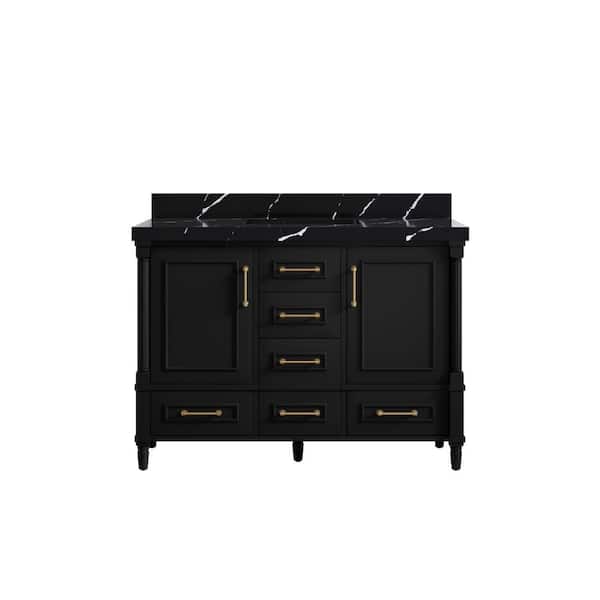 Willow Collections Hudson 48 in. W x 22 in. D x 36 in. H Bath Vanity in Black with 2" Calacatta Black