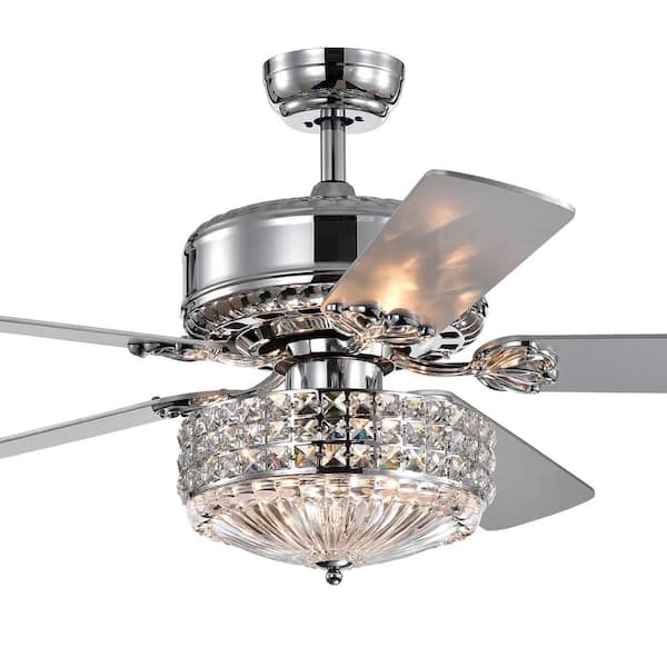 Warehouse of Tiffany 52 in. 3-Light Gremane Indoor Chrome Finish Remote Controlled Ceiling Fan