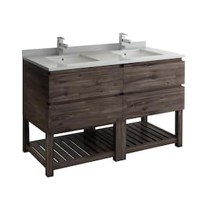 Formosa 60 in. Double Vanity with Open Bottom in Warm Gray with Quartz Stone Vanity Top in White with White Basins