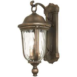 Havenwood 3-Light Tauira Bronze and Alder Silver Hardwired Outdoor Wall Lantern Sconce with Clear Hammered Glass