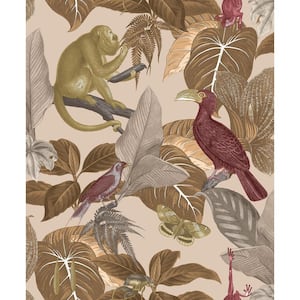Into The Wild Beige/Red Metallic Tropical Life Non-Pasted Non-Woven Paper Wallpaper Roll