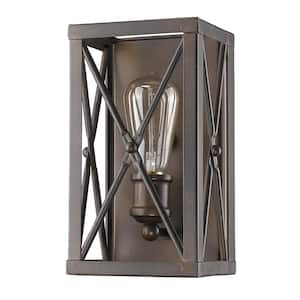Brooklyn 1-Light Oil-Rubbed Bronze Sconce with Metal Framework Shade