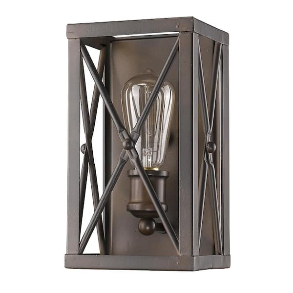 Brooklyn 1-Light Oil-Rubbed Bronze Sconce with Metal Framework Shade