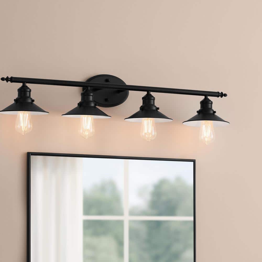 Glenhurst 34 in. 4-Light Industrial Farmhouse Black Bathroom Vanity Light Fixture with Metal Shades price history on PriceWatchPro
