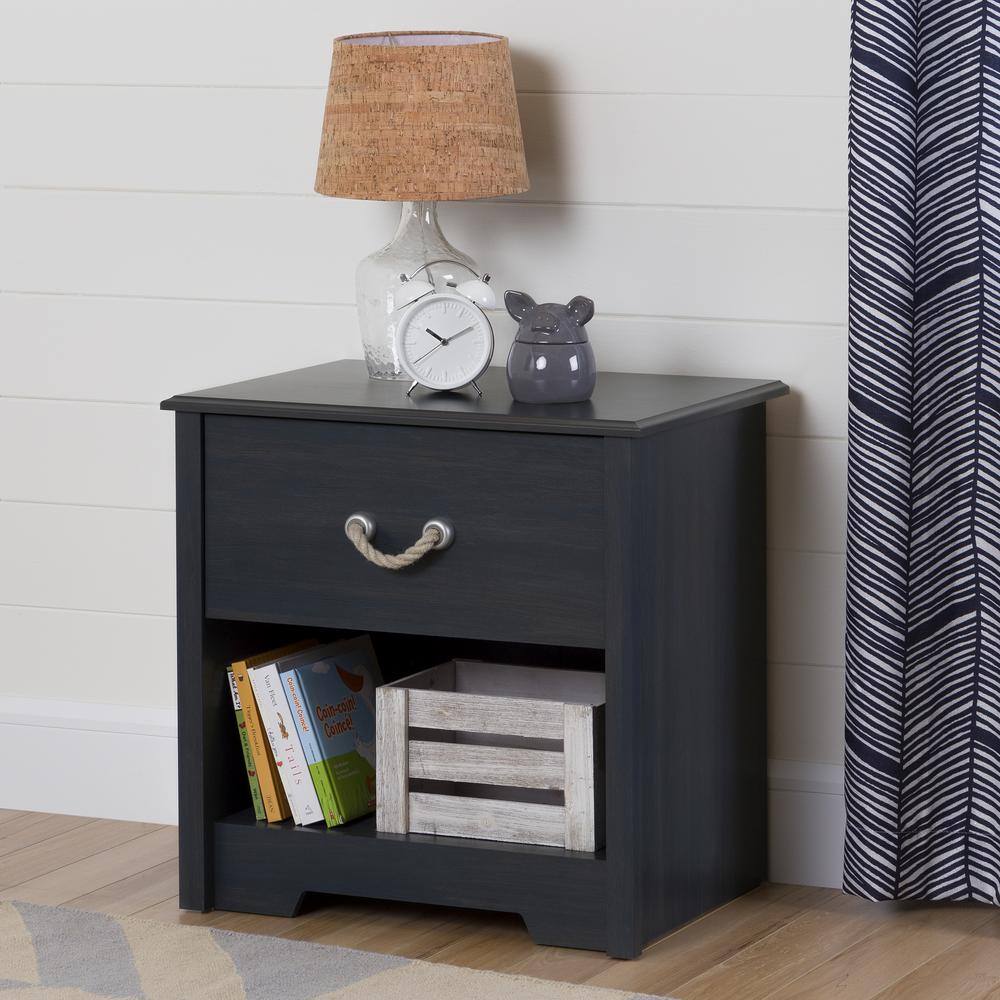 Coastal Blueberry 1-Drawer Nightstand with Rope Handle