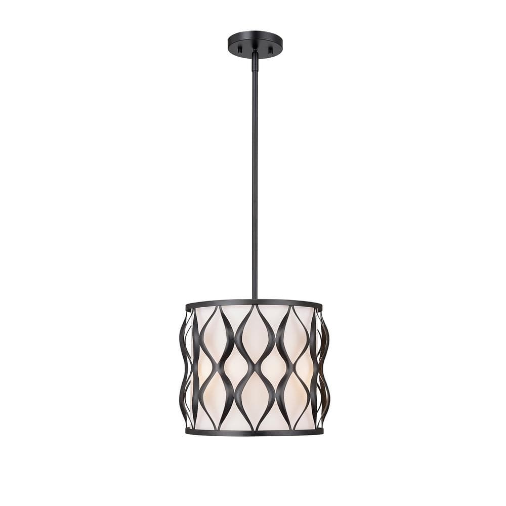Harden 60-Watt 3-Light Matte Black Shaded Pendant-Light with White Fabric S