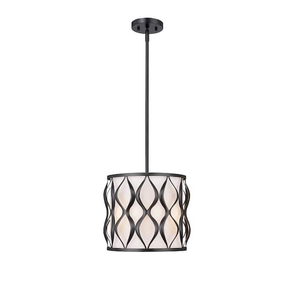 Unbranded Harden 60-Watt 3-Light Matte Black Shaded Pendant-Light with White Fabric Shade, No Bulbs Included