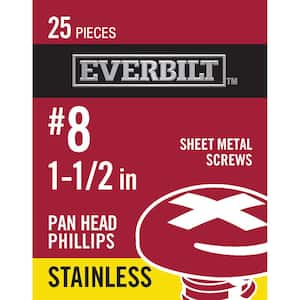 #8 x 1-1/2 in. Stainless Steel Phillips Pan Head Sheet Metal Screw (25-Pack)