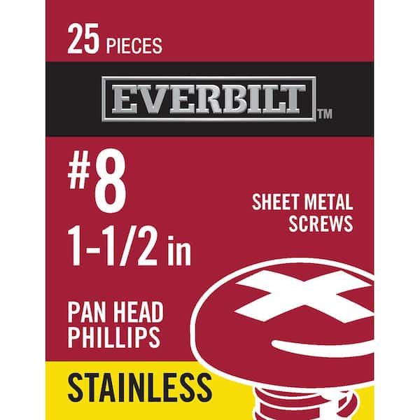Everbilt #8 x 1-1/2 in. Stainless Steel Phillips Pan Head Sheet Metal Screw (25-Pack)