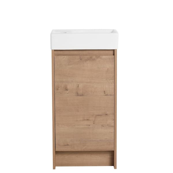 16 in. Freestanding Single Oak Bath Vanity with White Ceramic Vanity Top Assembled