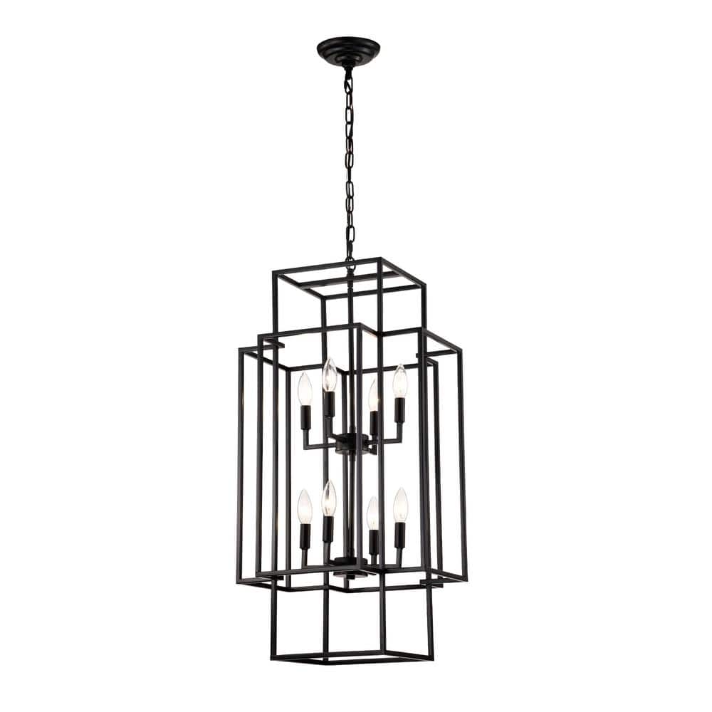 16.53 in. 8-Light Black Industrial Farmhouse Pendant Light with Metal Cage Shade price history on PriceWatchPro