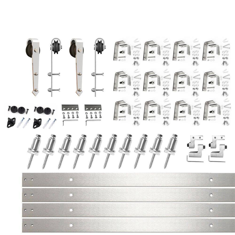 15 ft./180 in. Brushed Nickel Double Track Bypass U-Shape Sliding Barn Door Hardware Kit - Arrow Design Roller price history on PriceWatchPro