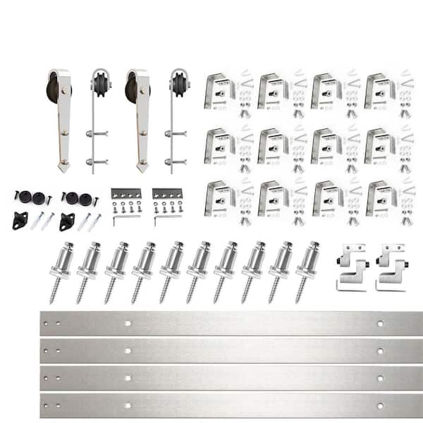 HOMACER 16 ft./192 in. Brushed Nickel Double Track Bypass U-Shape Sliding Barn Door Hardware Kit - Arrow Design Roller