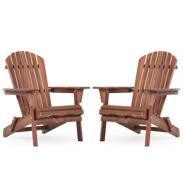 Miscool Anky Natural and Light Brown Wooden Folding Adirondack Chair Patio Lounge Chair (Set of 2)