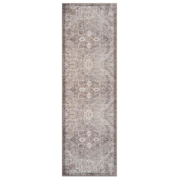 Savina Traditional Machine Washable Area Rug Beige 2 ft. 6 in. x 6 ft. Runner Rug