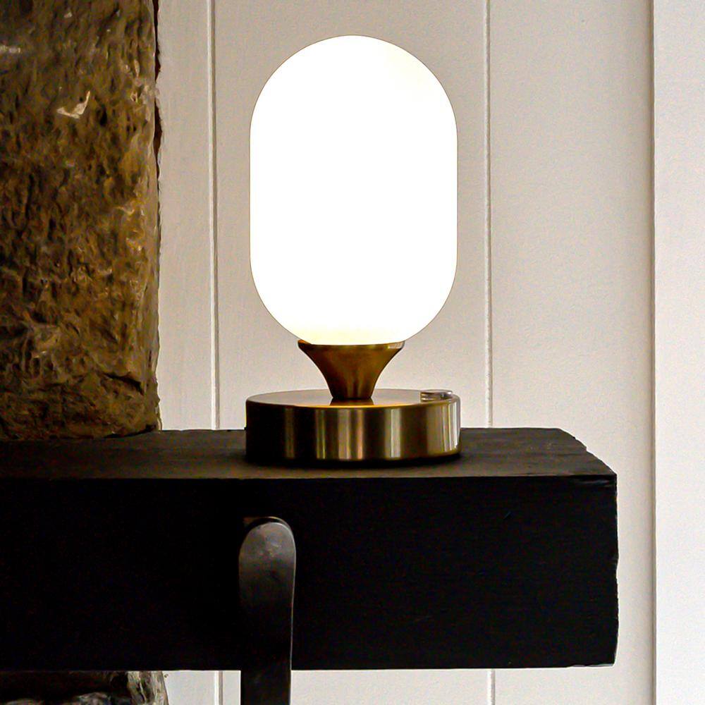 Eli 8" Brass Gold Cordless LED Table Lamp with Frosted Shade