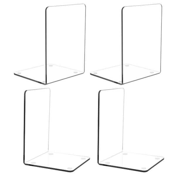 Afoxsos Clear Unthemed Plastic Acrylic Bookend Organizer Bookshelf Decor Decorative for Bedroom Library Office 4-Pieces