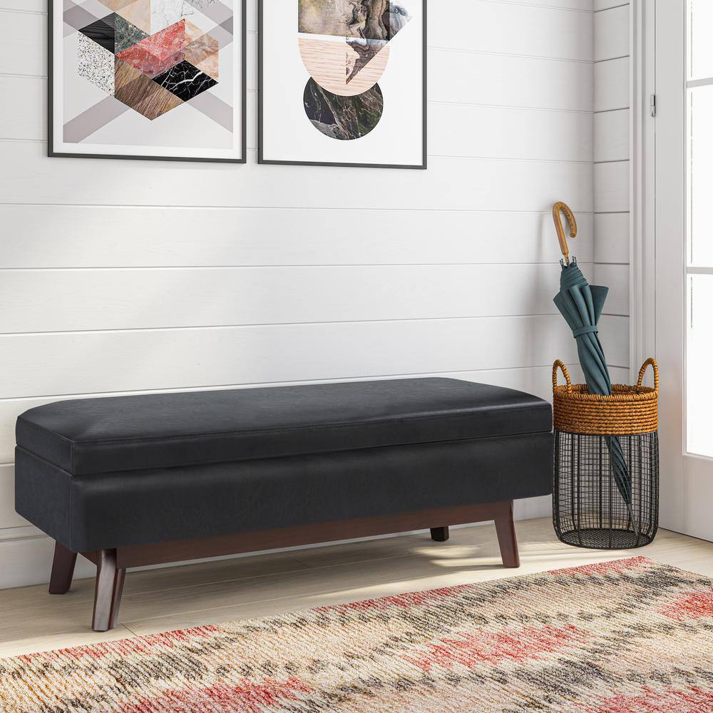 Owen Mid Century Modern Black Rubberwood Cocktail Ottoman