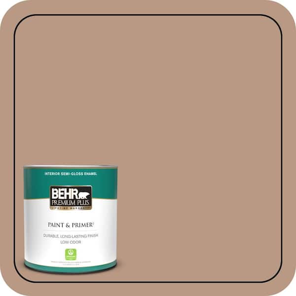 BEHR PREMIUM PLUS 1 qt. #250F-4 Stone Brown Semi-Gloss Enamel Low Odor Interior Paint & Primer