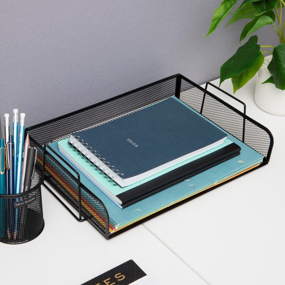 Black Metal Mesh Stackable Letter Tray Organizer, 13.3" x 9.5"