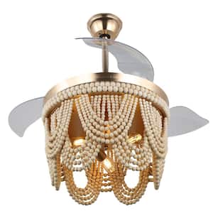 42 in. Indoor Gold 6-Speeds Boho Ceiling Fan with Lights and Remote, Retractable Ceiling Fan