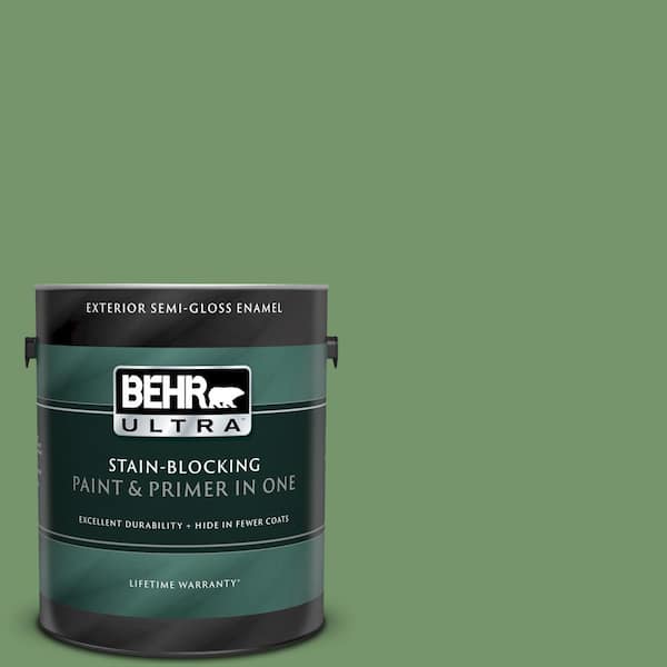 BEHR ULTRA 1 gal. #UL210-16 Botanical Green Semi-Gloss Enamel Exterior Paint and Primer in One