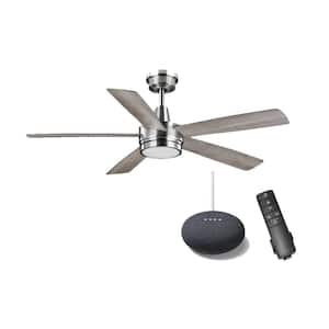 Fanelee 54 in. White Color Changing Brushed Nickel Smart Hubspace Ceiling Fan with Remote and Google Nest Mini Charcoal