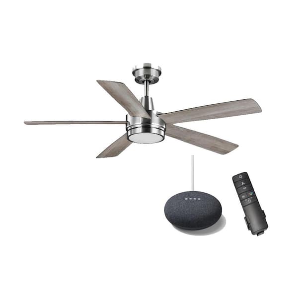Hampton Bay Fanelee 54 in. White Color Changing Brushed Nickel Smart Hubspace Ceiling Fan with Remote and Google Nest Mini Charcoal