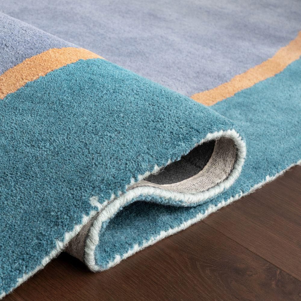 Blue Abstract Handmade Wool 4' x 6' Area Rug