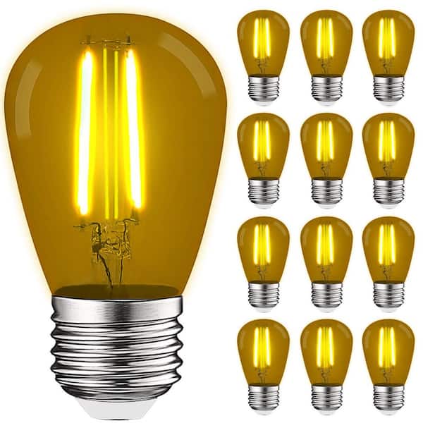 LUXRITE 11-Watt Equivalent S14 Edison LED Yellow Light Bulb 0.5-Watt, Outdoor String Light Bulb UL, E26 Base Wet Rated (12-Pack)