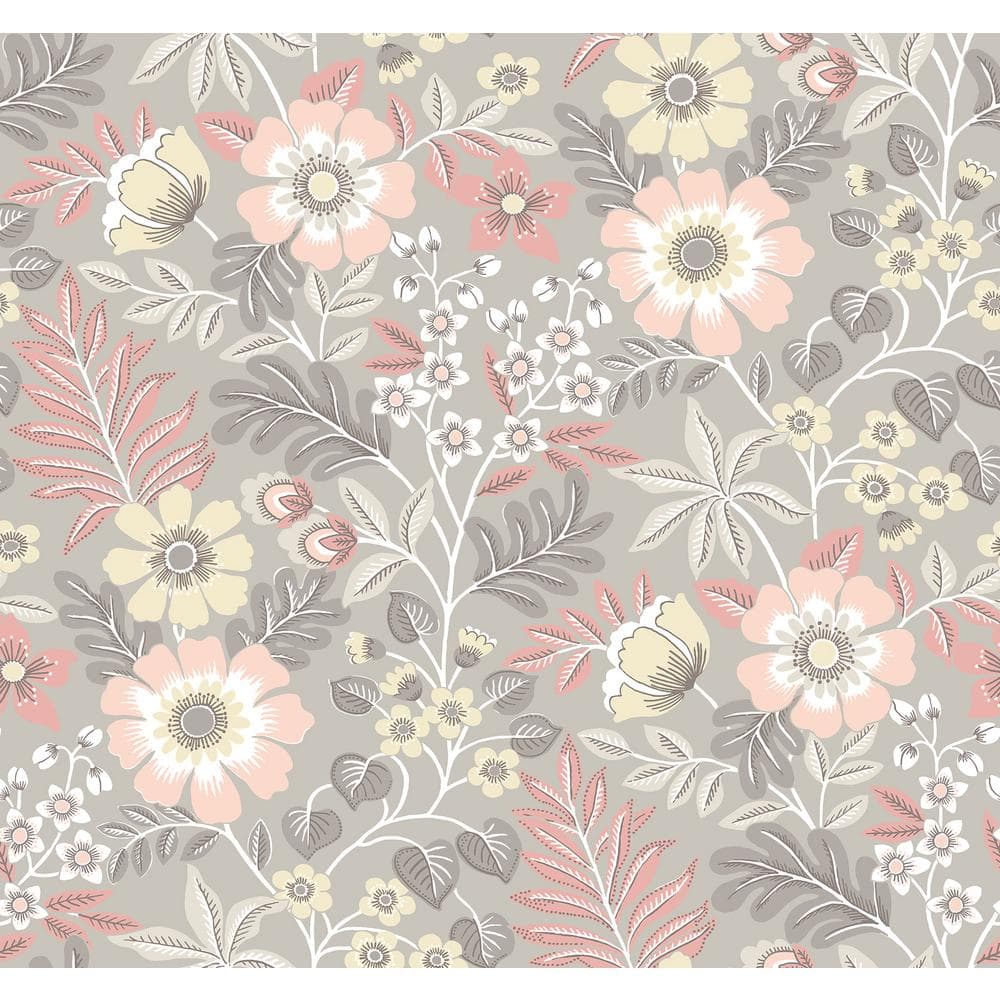 Voysey Pink and Taupe Floral Non-Woven Wallpaper