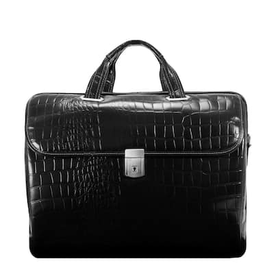 SETTEMBRE, Embossed Crocco Leather, 15" Medium Ladies Laptop Briefcase, Black (35525)