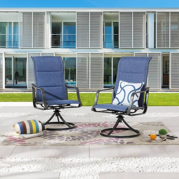 TOP HOME SPACE Swivel Metal Outdoor Dining Chair in Blue Set of 2