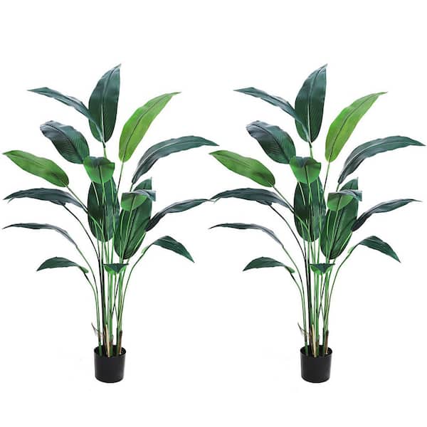 2-Pack 7 ft. Artificial Bird of Paradise Plant in Pot, Artificial Palm Tree with with 20-Trunks Faux Leaves Decor
