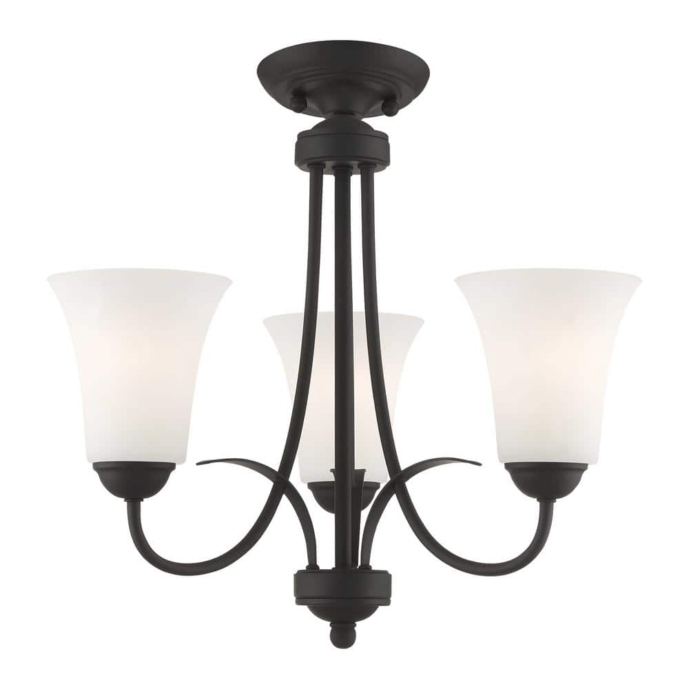 Elegant Mini 3-Light Chandelier with Satin Opal White Glass - Black