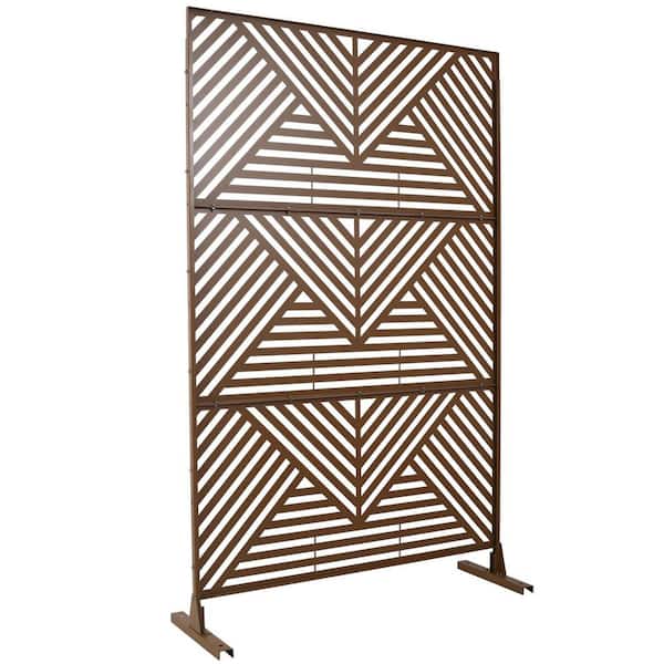 Miscool Anky 76 in. H x 48 in. W Steel Garden Fence, Metal Privacy Screens and Panels with Free Standing in Brown