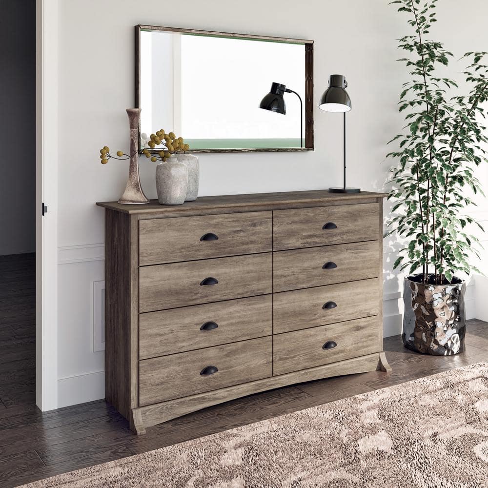 Drifted Gray Double 8-Drawer Coastal Dresser
