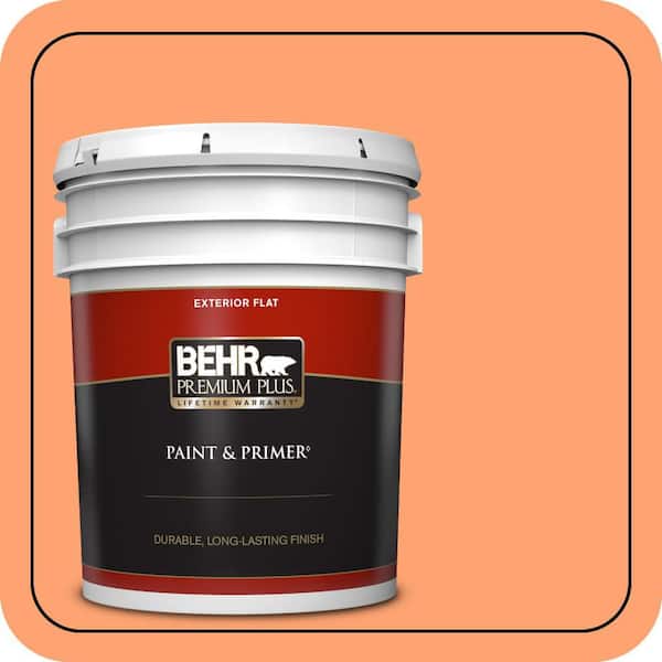 BEHR PREMIUM PLUS 5 gal. #P210-5 Cheerful Tangerine Flat Exterior Paint & Primer