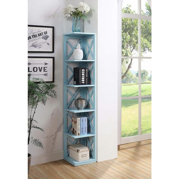 Convenience Concepts 63.75 in. Sea Foam Wood 6-shelf Corner Bookcase with Open Storage